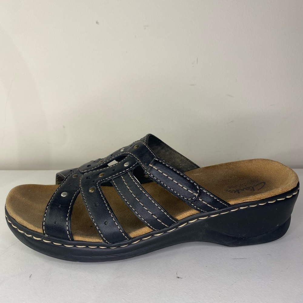 Clarks‎ Women's Black Slide Platform Dressy Sandals Comfort Office Size 9